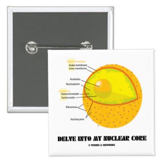 Delve Into My Nuclear Core (Cell Nucleus Attitude) Pinback Buttons
