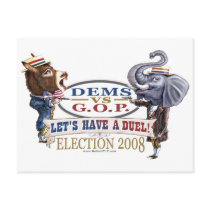 Dem Donkey vs GOP Elephant Postcard 