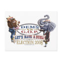 Dem Donkey vs GOP Elephant Postcard 
