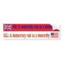 Democracy vs Monarchy bumper stickers by clarachandler Democracy vs Monarchy bumper stickers
