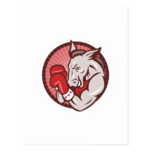 Democrat Donkey Mascot Boxer Boxing Retro Postcards
