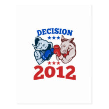 Democrat Donkey Republican Elephant Decision 2012 Postcard