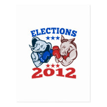 Democrat Donkey Republican Elephant Mascot 2012 Post Card