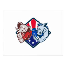 Democrat Donkey Republican Elephant Mascot Boxing Postcards