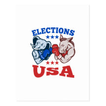 Democrat Donkey Republican Elephant Mascot USA Post Cards