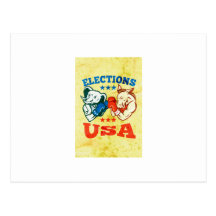Democrat Donkey Republican Elephant Mascot USA Postcard