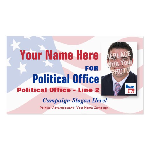 Democrat Political Election Campaign Business Card Template (front side)
