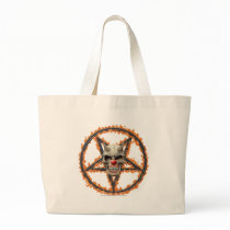 Demon Clown Skull & Burning Pentagram Tote Bags