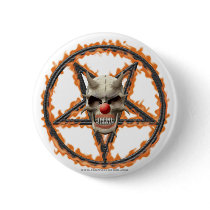 Demon Clown Skull & Burning Pentagram Button