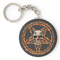 Demon Clown Skull & Burning Pentagram Key Chain