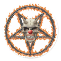 Demon Clown Skull & Burning Pentagram Round Sticker