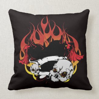 Demon Heart Tattoo Pillow in flames with skulls throwpillow