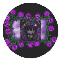 Demon Skull, roses, purple, sticker stickers