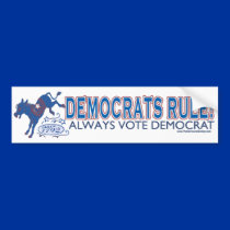 Dems Rule Blue Donkey Kick Bumper Sticker  bumper stickers
