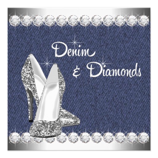 Denim and Diamonds Birthday Party Invitations