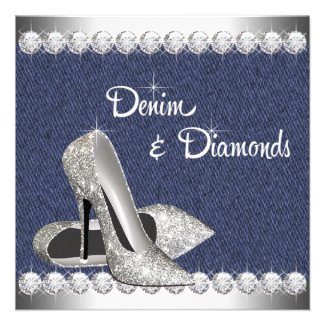 Denim and Diamonds Birthday Party Invitations