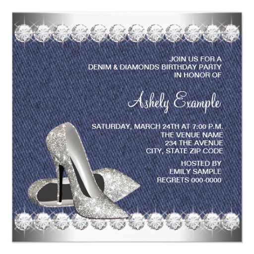Denim and Diamonds Birthday Party Invitations