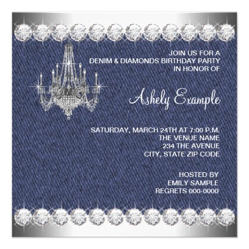 Denim and Diamonds Birthday Party Invitations