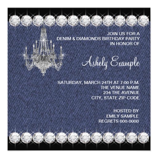 Denim and Diamonds Birthday Party Invitations