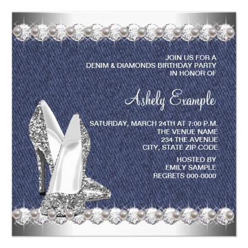 Denim and Diamonds Birthday Party Invitations