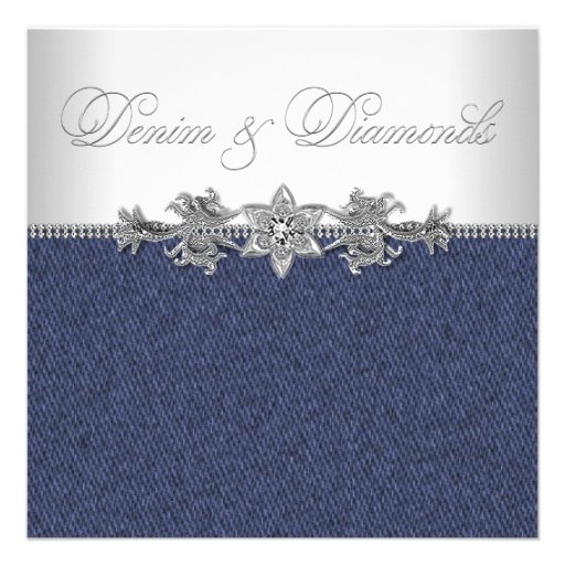 Elegant Denim and Diamonds Party 5.25x5.25 Square Paper Invitation Card