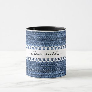 Denim and Ribbon Design Coffee Mug