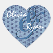 Denim Blue Little Flowers Wedding Heart Sticker