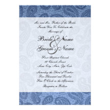 Denim Blue Paisley Wedding Invitation