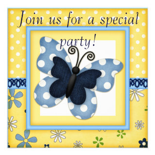 Denim Butterfly Birthday Invitations Announcements