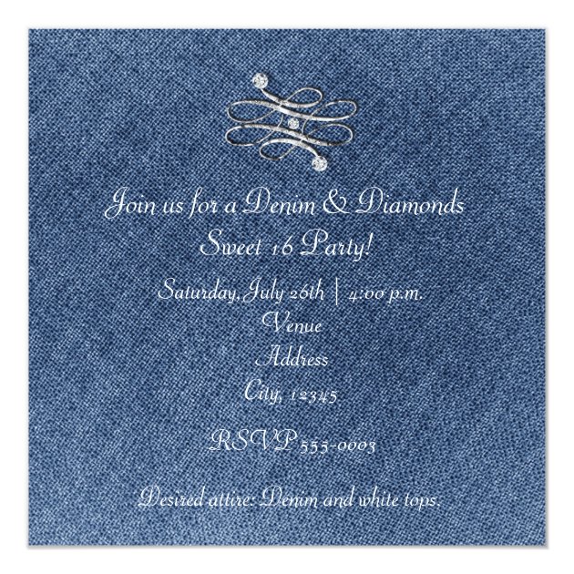 Denim Diamonds Silver Glitter Sweet 16 Invitation