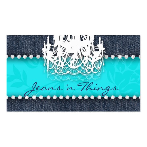 Denim n Diamonds Chandelier Floral Turquoise Blue Business Card Templates (front side)