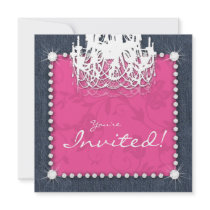 Denim n Diamonds Wedding Chandelier Floral Pink Custom Announcements