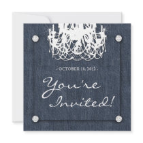 Denim n Diamonds Wedding Invitation Chandelier