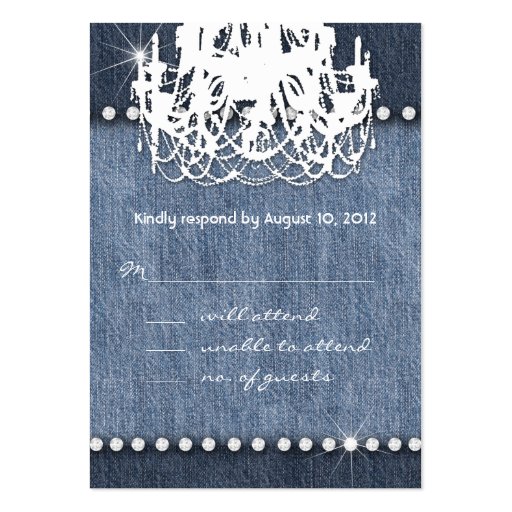 Denim n Diamonds Wedding Response Card Chandelier Business Card Templates (front side)