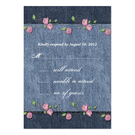Denim n Roses Wedding Response Card Business Card Templates (front side)