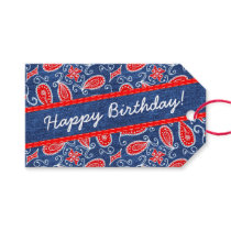 Denim Paisley Cute Floral Red White and Blue Jeans Pack Of Gift Tags