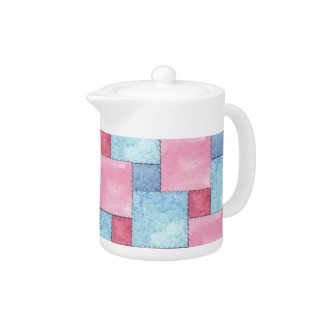 Denim Patchwork Tea Pot, Pinks, Blues