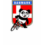 This darling little panda bear is too cute! Panda stands astride a bicycle in front of a shield of the flag of Denmark in this adorable design for bikers & cyclers! What a cute design for anyone that races bikes or wants to support the Danish cycling team!