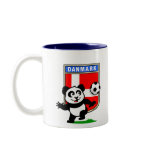 This adorable little panda is too cute! He's featured in front of a large flag from Denmark and ready to play football and score some goals. This cute design is perfect for football players and soccer fans.