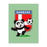 This adorable little panda is too cute! He's featured in front of a large flag from Denmark and ready to play football and score some goals. This cute design is perfect for football players and soccer fans.