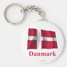 Denmark Waving Flag with Name in Danish Key Chains
