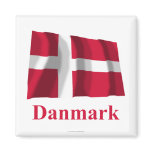 Denmark Waving Flag with Name in Danish Fridge Magnet