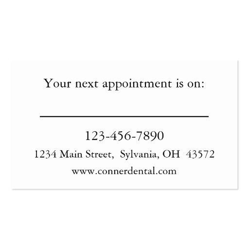 Dental Appointment Business Card (back side)