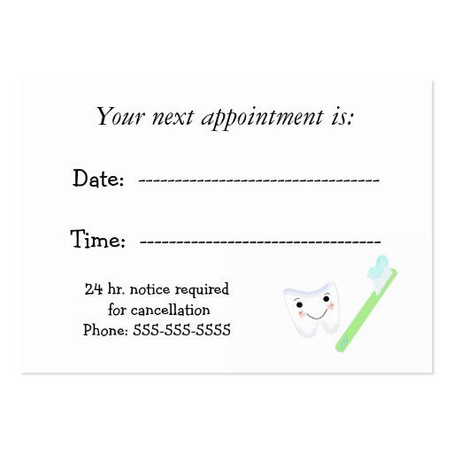 Dental Appointment Business Card Templates (front side)