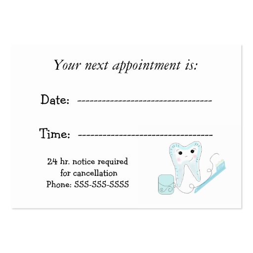 Dental Appointment Reminder Business Card (front side)