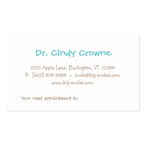 Dental Business Card Cute Heart Tooth Circles BB (back side)