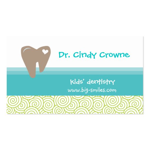 Dental Business Card Cute Heart Tooth Circles BBG (front side)