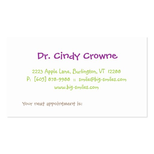Dental Business Card Cute Heart Tooth Circles PG (back side)