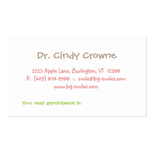 Dental Business Card Cute Heart Tooth Circles PGB (back side)