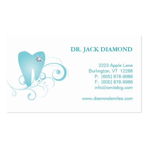 Dental Business Card Diamond Tooth Logo Blue 2 (front side)